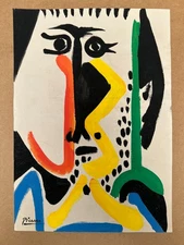 Pablo Picasso (Handmade) Drawing On Paper Signed & Stamped Mixed Media, Vtg Art