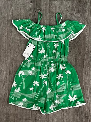 Harper Canyon Girls Size 5 Green Island Palm Ruffle Romper Nordstrom - Picture 2 of 2