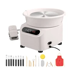 Pottery Wheel 11in Ceramic Wheel Foot Pedal Touch Screen Apron 450W White