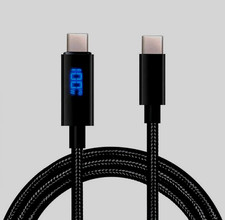 100W USB C to USB C Fast Charger Cable Braided Cord LED Power Display Meter 3ft