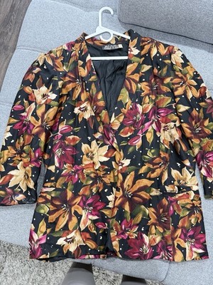 Vintage SILK CLUB World Class 100% Silk Blazer Jacket Floral Print Size 2XL Plus