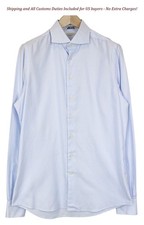 SUITSUPPLY Men's Shirt 41L/16L Extra Slim Blue Striped Pattern Pure Cotton -