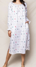 NWT Petite Plume Delphine White MERRY TREES Nightgown Women's S Pockets XMAS