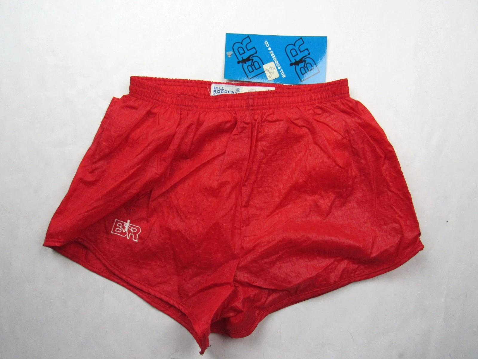 Vtg NOS SHINY 1980's Bill Rodgers Men's Nylon Running Shorts Sz S Red Rip Stop