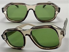 Mens Classic Hardcore Vintage Retro Style SUNGLASSES Thick Gray Frame Green Lens