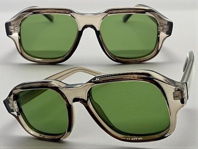 Mens Classic Hardcore Vintage Retro Style SUNGLASSES Thick Gray Frame Green Lens