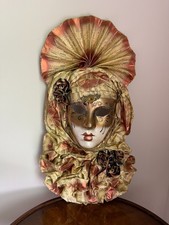 Vintage Venetian Mask Wall Decor, Hand Painted Made in Italy Venezia Mardi Gras