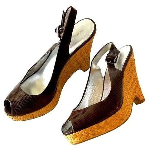 Banana Republic Womens Platform Sandals Heels Cork Sling Back Brown Leather Sz 9