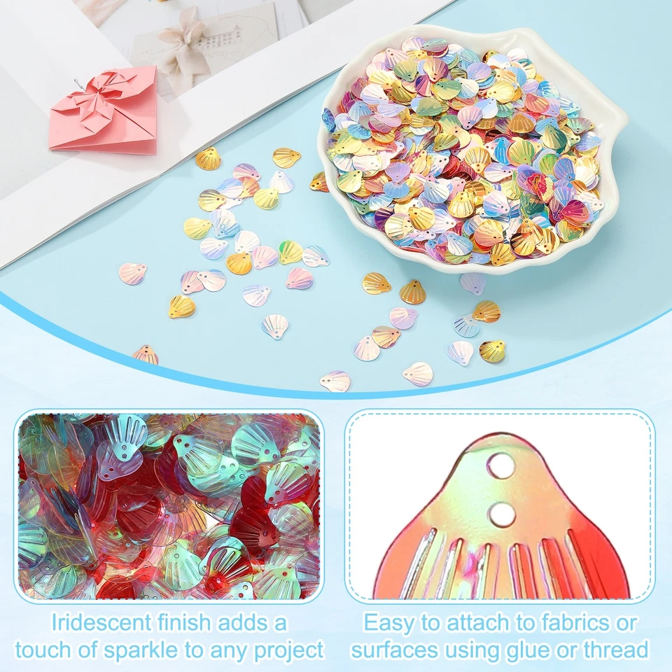 Confeti Sea Shell Flake - Ajuste para (artesanía de bricolaje) 0,6" y 1080 piezas y multicolor1 Foto 3 de 4