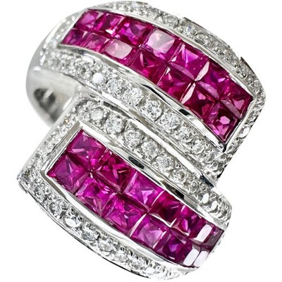US 7.6 Mystery Ruby 1.75ct diamond 0.40ct Ring K14WG white gold 8.5g Women