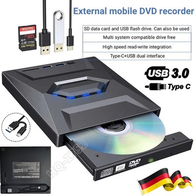 Externes DVD Laufwerk USB 3.0 Typ C Brenner CD DVD-RW Brenner für PC Laptop Mac