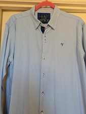 Vichi Mens Blue Micro Check Oxford Classic Preppy Cotton Shirt Size L