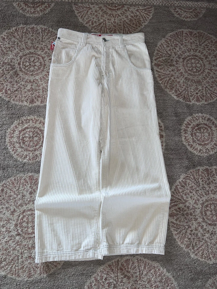 JNCO Y2K белый вельвет вышитый логотип мешковатые красный белый и синий 22 в редкая джинсы - Изображение 3 из 4