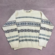 Vintage Abstract Knitted Jumper Patterned Grandad Knit Sweater Men's L