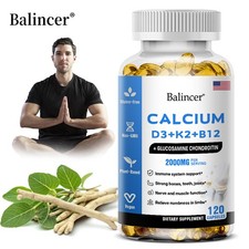Calcium Capsules With D3 K2 B12,Strong Bone  Muscle,Boost Immunity, 2 Bottle