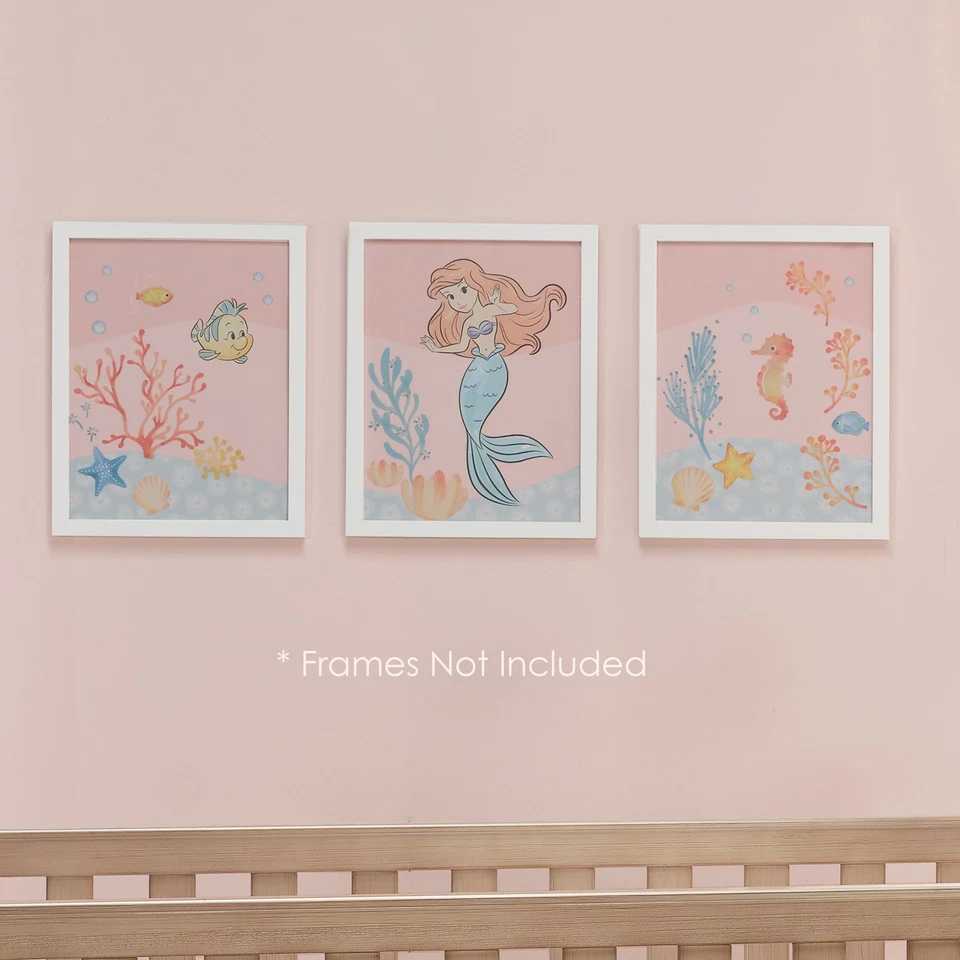 Arte de pared sin marco de 3 piezas Bedtime Originals Disney Baby The Little Mermaid Foto 3 de 4