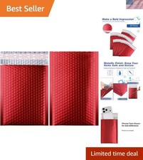 Vibrant Metallic Red Padded Envelopes - 4x8 Inch, Tear-Resistant Shipping Bags