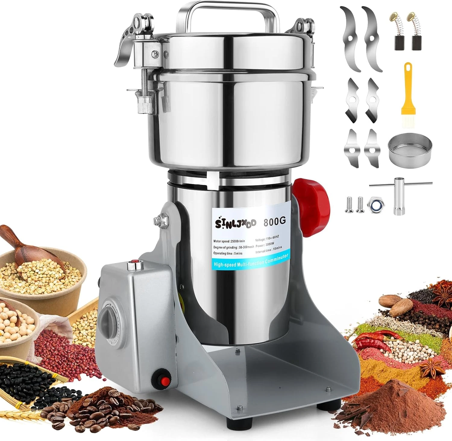 Electric Grain Mill Grinder - Swing Type 3500W 110V 800G Commercial Spice Grinde
