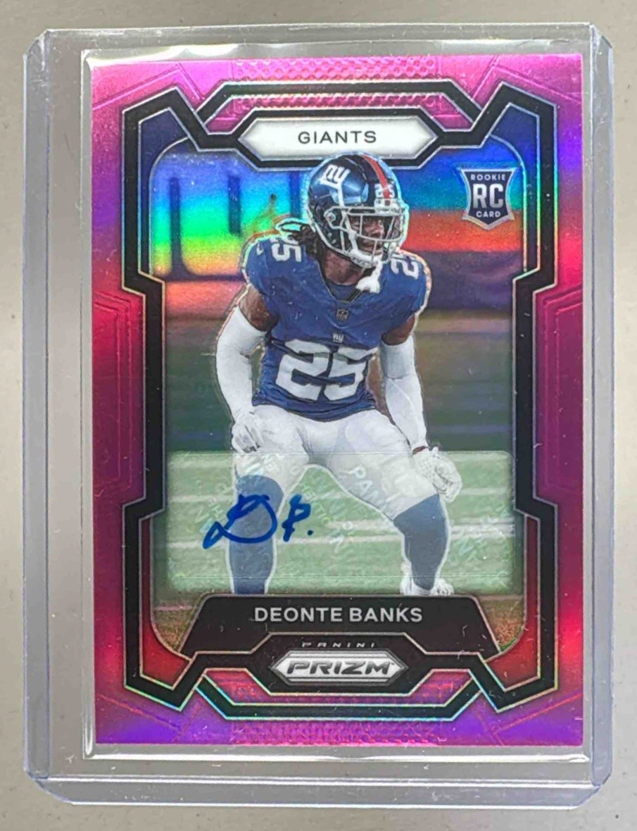 Deonte Banks 2023 Panini Prizm #376 Pink Rookie Auto Rookie RC