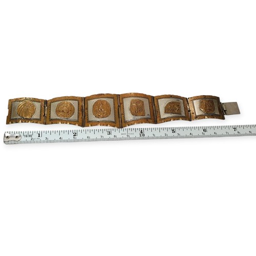 Brazalete Taxco Mexicano Inca Azteca Maya Panel Plata de Ley 925 y Latón 6.5 pulgadas - Imagen 2 de 16