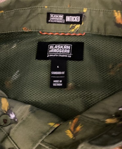 Alaskan Hardgear Mens Shirt Untucked Button Up Duluth Green Fly Fish Large - Picture 5 of 14