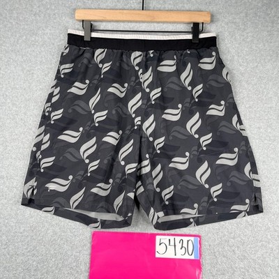 Fabletics Shorts Large Black Gray Logo Draw String Lined Stretch Gym Mens