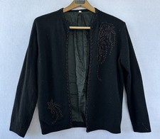 VTG Beaded Sweater Cardigan Wool Blend M Formal Detailed Retro Black