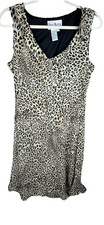VTG Sheri Martin Dress Womens Sz 12 90s Y2K Leopard Ruffle Hem Deep V Lorelei