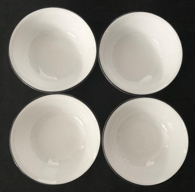 CORELLE ''INKED POPPY'' 4~6.25  SOUP CEREAL  BOWLS BLACK BANDS ON RIMS ON WHITE