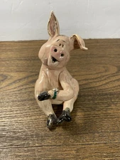 Heather Goldminc Music Box Pig Blue Sky 2001 Plays Hickory Dickory Dock Ceramic