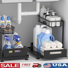 L Shaped Under Sink Organizer W/ Sliding Drawer Pull Out Storage Solution New