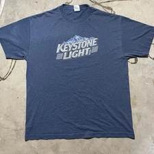 VINTAGE Keystone Light Beer Y2K Alstyle Cotton Blend T-Shirt Blue Men's XL