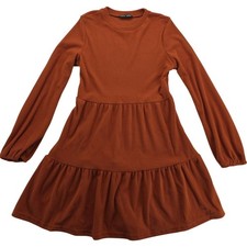 SHEIN Rust Orange Rib Knit Dress Tiered Ruffle Long Sleeve Boho Womens Size L