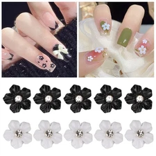 3D Flower Nail Art Decorations Black White 5 Petal Flower Nail Ornaments