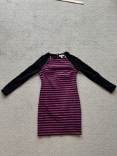 Michael Kors - Pink Black Striped Long Sleeve Shirt Dress, Size 6