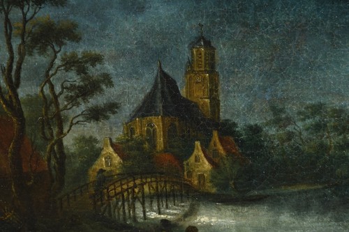 Q10K09- Quadro paesaggio olandese con luna piena verso designato 1800 circa - Foto 5 di 12