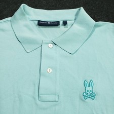 Psycho Bunny Polo Shirt Mens 6 L Aqua Blue Embroidered Bunny Logo Short Sleeve