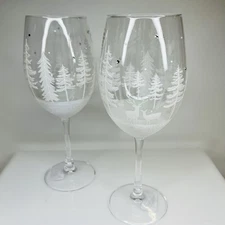 Christmas Wine Glasses Rhinestones Sparkly Tree Deer Buck Jeweled Bar SET OF 2
