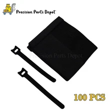 100PCS Black Cable Straps Wire Cord Hook Loop Ties Reusable Fastening Organizer