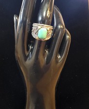 Vintage Sterling Silver Turquoise Stone Ring Wide Size 7