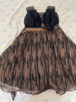 Heavy): Girls Navy Blue Gold Shimmer Party Dress Pleated Tulle Lining Flaws Read