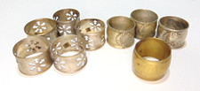 Vintage Lot of 9 Different Napkin Rings 5 Silver Plate  3 Pewter? 1 Brass