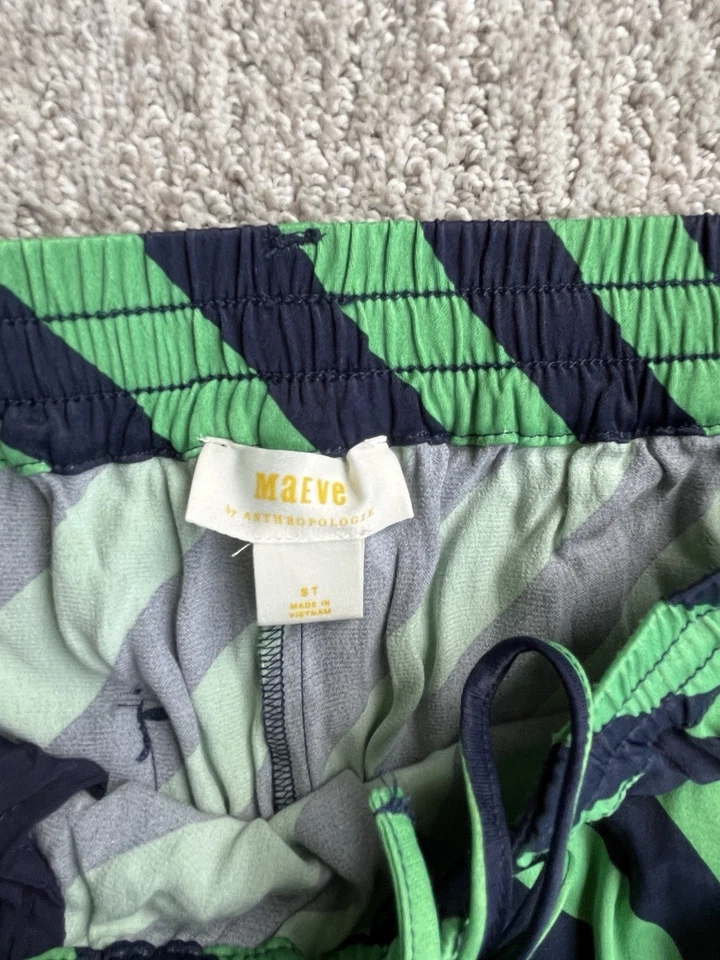 Pantalones para mujer MAEVE de pierna ancha pequeños altos a rayas Anthropologie Boho verde azul Foto 2 de 4