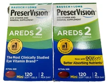 LOT OF 2 Bausch+Lomb PreserVision AREDS 2 Formula 120 Softgels EXP2026+ NEW SHIP