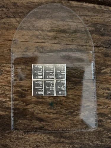 6x Valcambi 1 Gram 999 Silver Bar Au Combibar Suisse