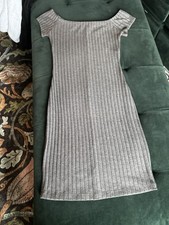 Express Gray Ribbed Off-Shoulder Mini Dress