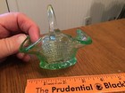 Vintage Miniature Mini Glass Basket Square Basket Weave Green 3 1/4" Tall — photo 5