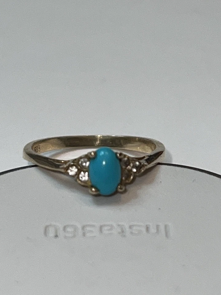 Anillo Oro Macizo 14K con Turquesa - Talla 6.25 - 2g - Vintage Foto 4 de 4