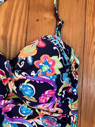 New Anne Cole Sz S Navy Blue Island Flowers One Piece Swimsuit - Picture 2 of 8