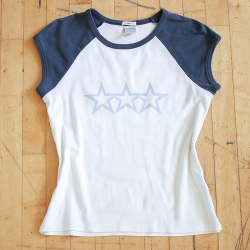 vintage 2000s y2k blue/white star print skater baby tee t-shirt top small/medium - Image 1